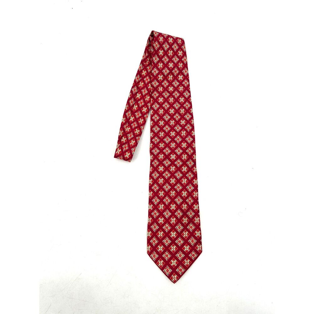GIANFRANCO FERRE Burgundy Red Geometric Medallion Foulard 100% Silk Tie
